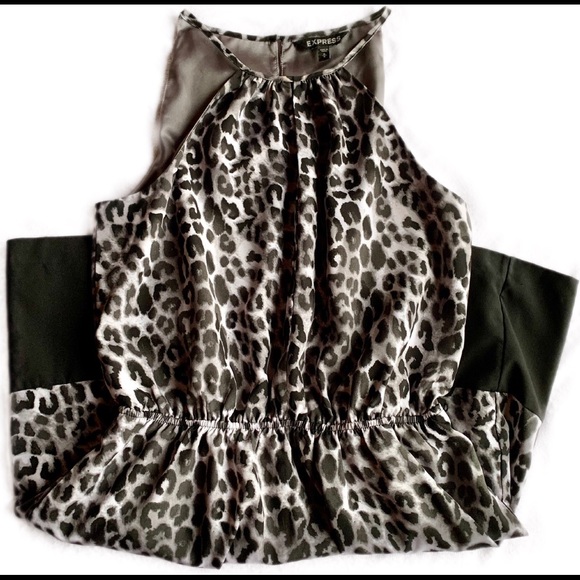 Express Blouson Leopard Keyhole Midi Halter Dress - Picture 3 of 6